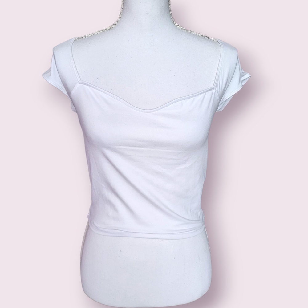 Hollister White Fitted Blouse Crop Top Tee